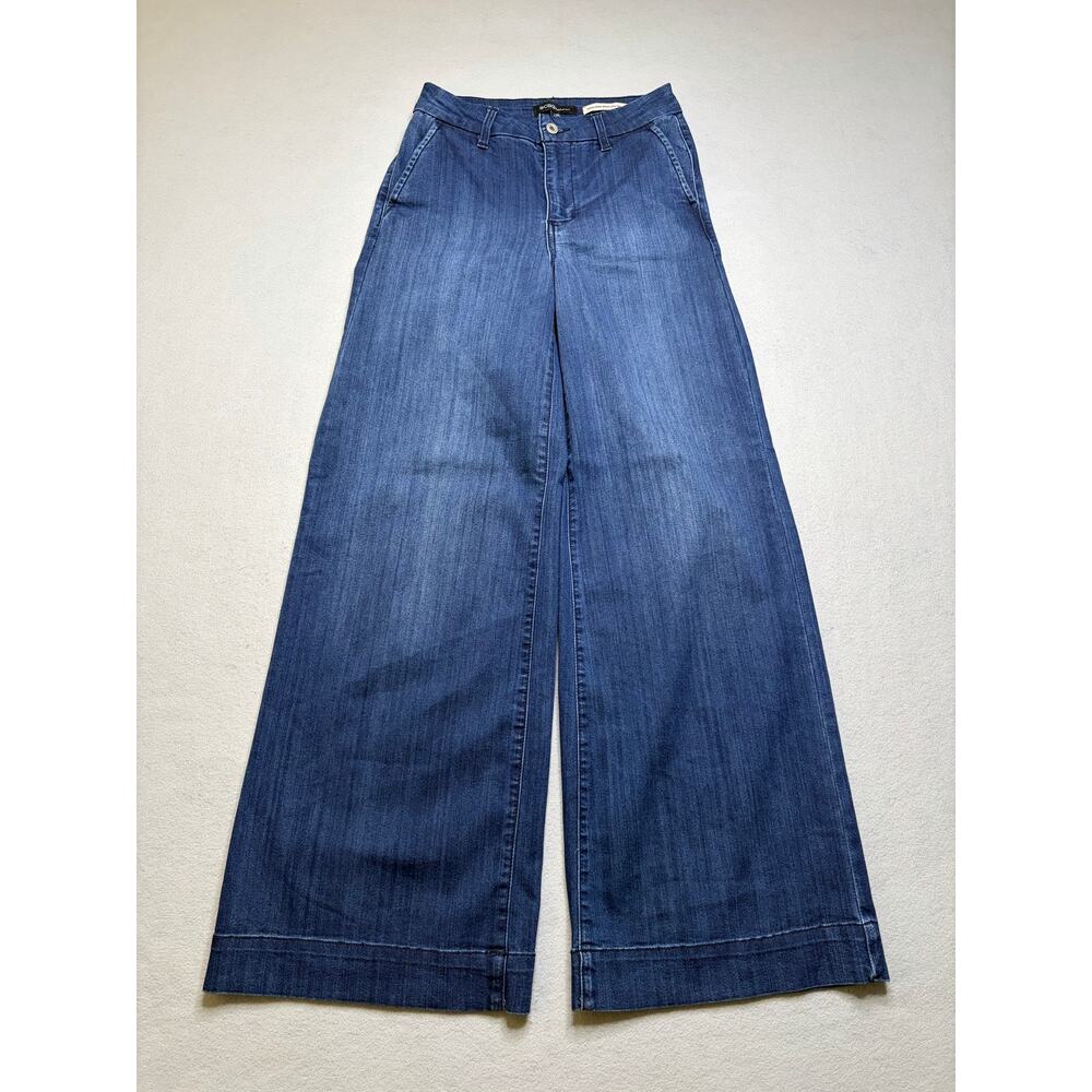 BCBGeneration Woman’s 7/28 High Rise Trousers Wide Leg Blue Stretch Denim boho